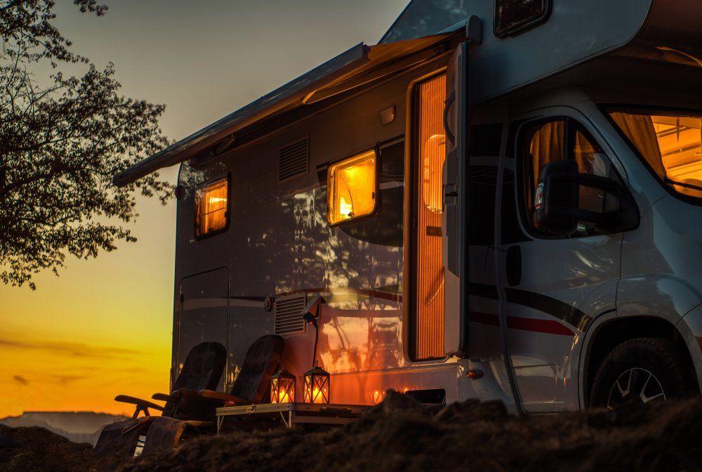 RV camping at sunset