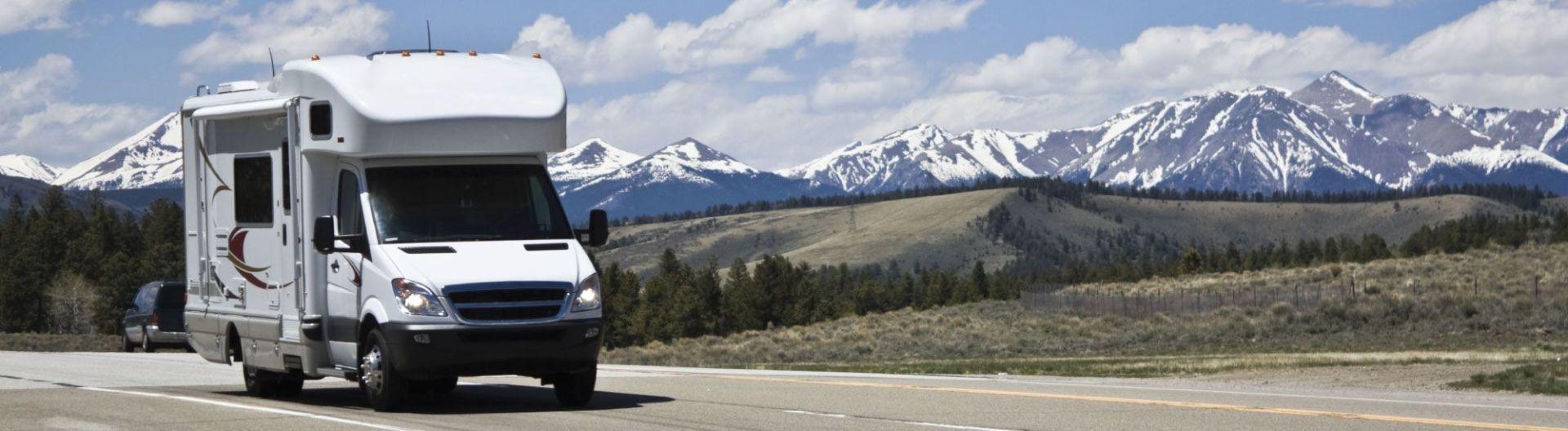 Motorhome driving along a mountain highway