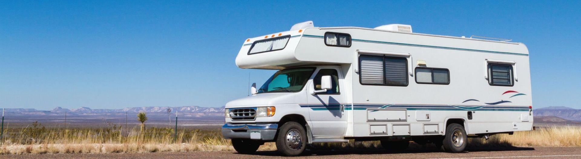 RV parked roadside on the plains